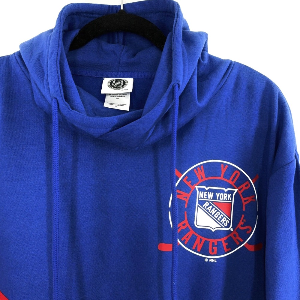 New York Rangers NHL Hoodie Mens XL Blue Red Colorblock Pullover Sweatshirt NWOT